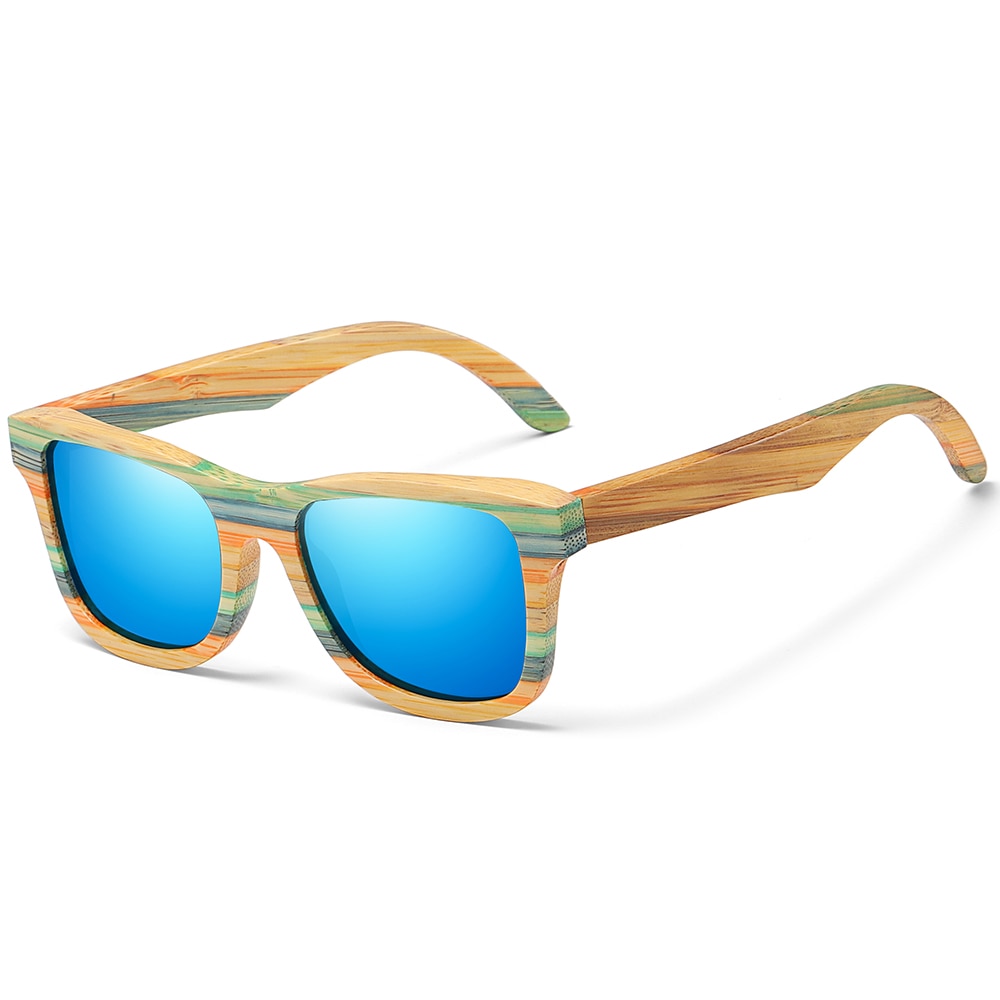 Polarized Bamboo Sunglasses made from Skateboard Wood Sustainable, Carbon Negative, premium apparel by Blis.Surf Chicago