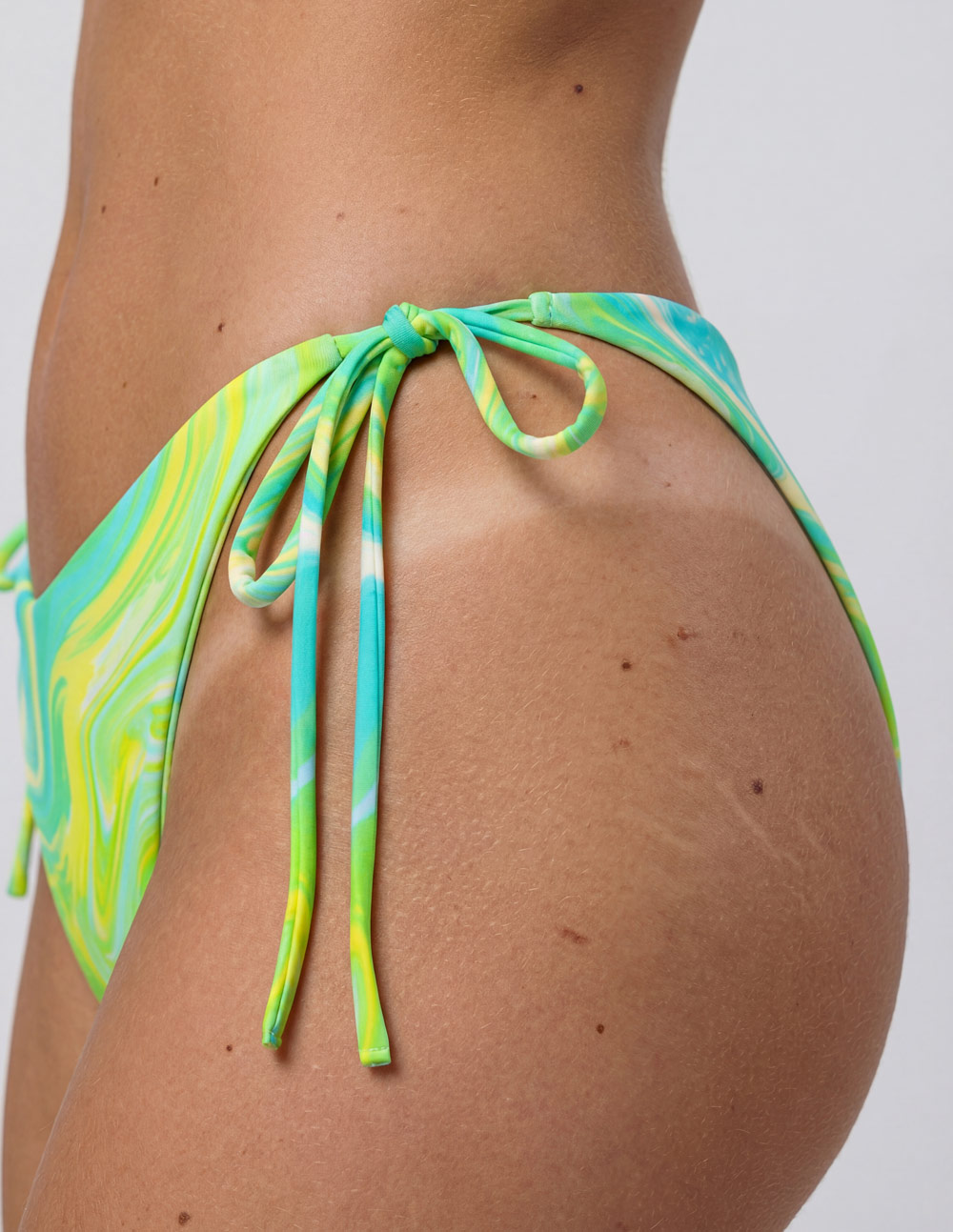Vertex Bottom . Slurpee turquoise, lime green neon swirl Sustainable Bikini, Carbon Negative, UV-protective performance swimwear by Blis.Surf Chicago