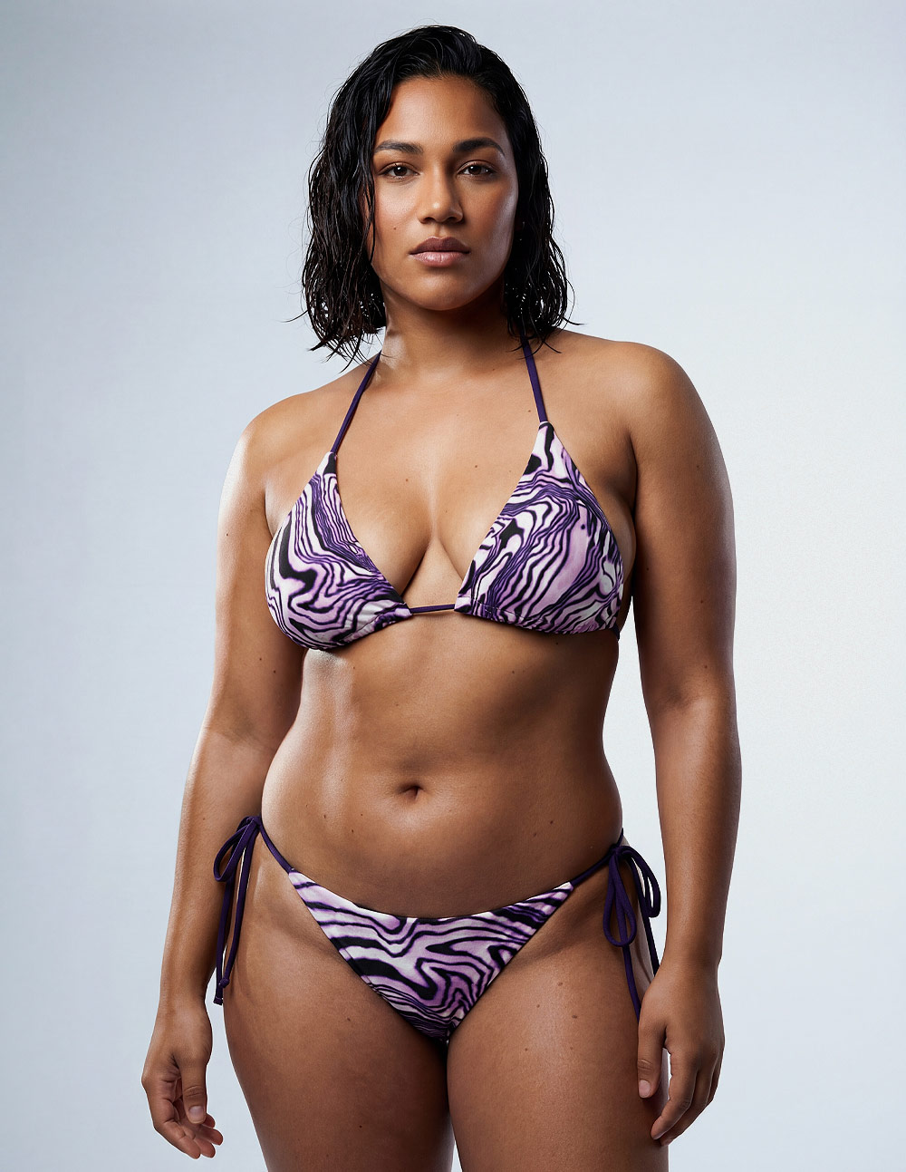 Vertex Top . Cabbage purple, white Sustainable Bikini, Carbon Negative, UV-protective performance swimwear by Blis.Surf Chicago