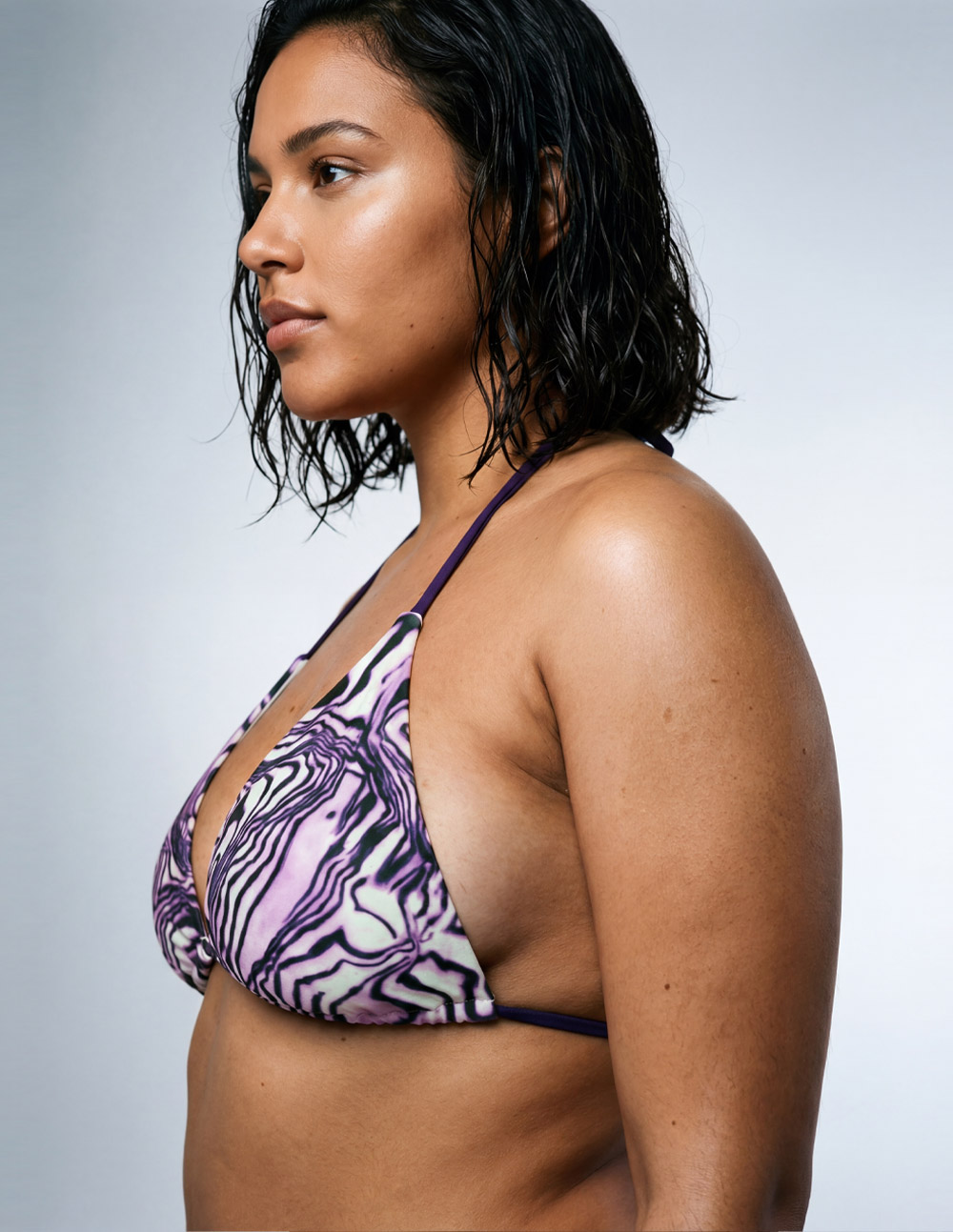 Vertex Top . Cabbage purple, white Sustainable Bikini, Carbon Negative, UV-protective performance swimwear by Blis.Surf Chicago