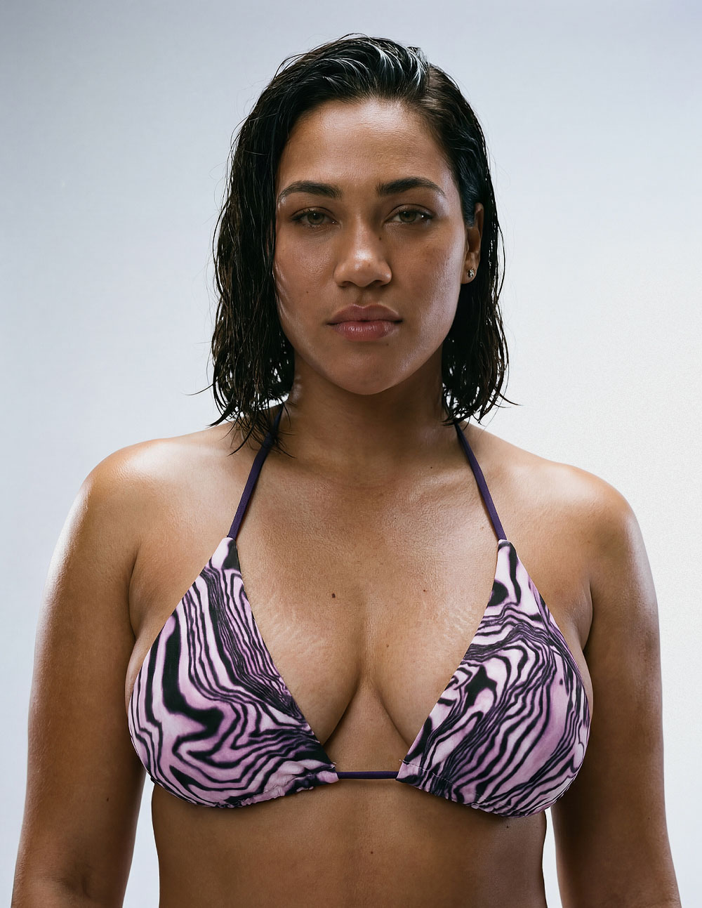 Vertex Top . Cabbage purple, white Sustainable Bikini, Carbon Negative, UV-protective performance swimwear by Blis.Surf Chicago